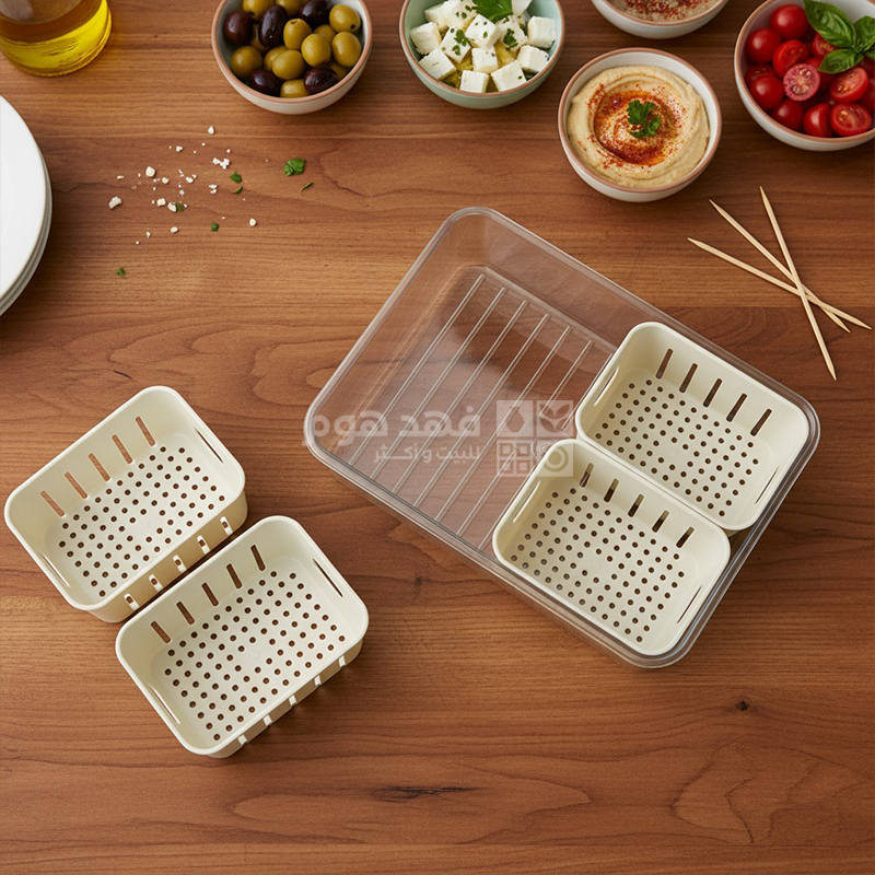 تبروير ثلاجة اكريليك بغطاء مستطيل مع 4 مصافي 30*22سم D99-9