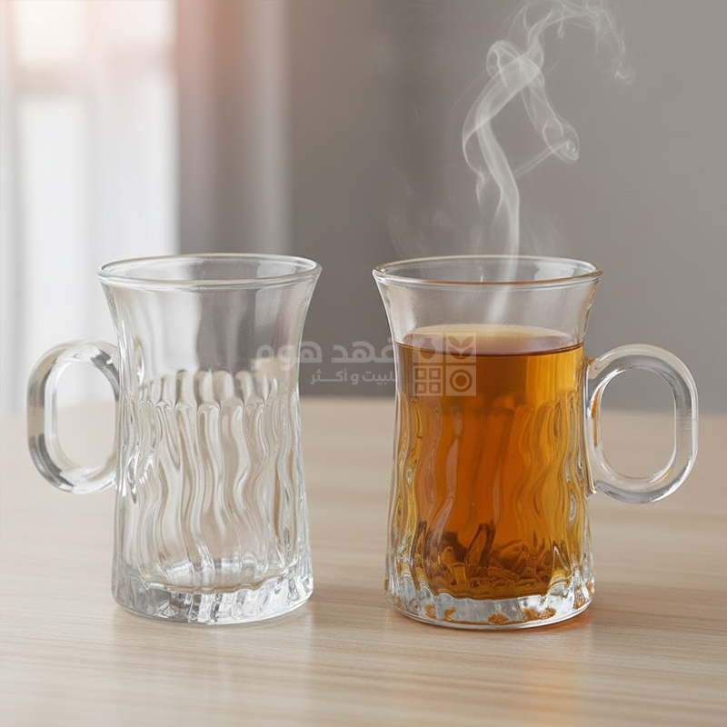 طقم كاسة شاي /12 زجاج سادة نصف مموج 10/12