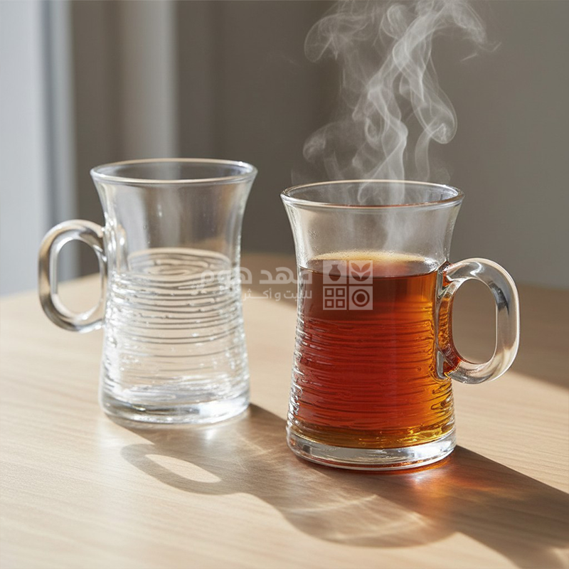 طقم كاسة شاي /12 زجاج سادة نصف محزز بالعرض 10/12