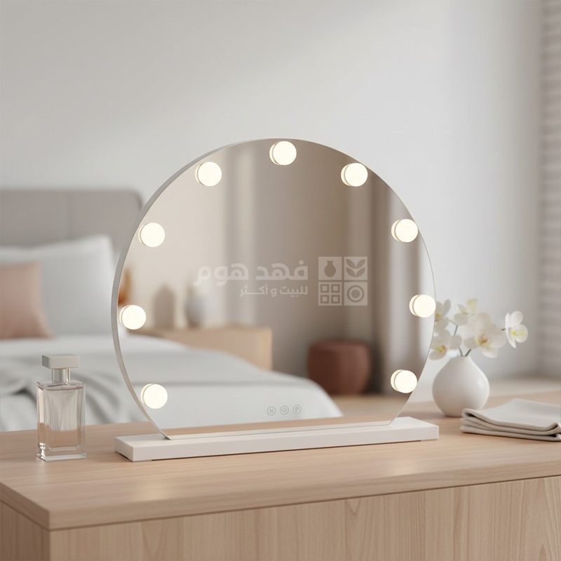 مرآة تواليت مع قاعدة مع طابات اضاءة 50*42 سم
