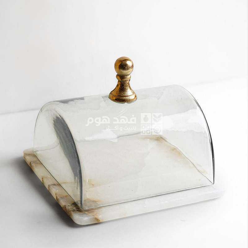 جاط كيك مربع رخام مع غطاء زجاج 23*23 سم 6186