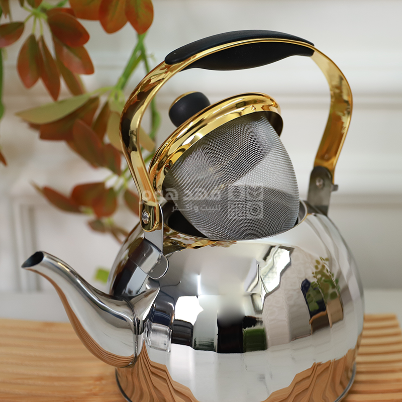 ابريق شاي 1.5 لتر ستانلس مصدف ذهبي مع فضي vicalina