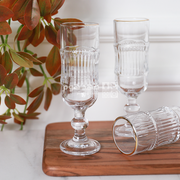 طقم 12 كاسة عصير محزز بكعب طويل حز ذهبي C2245