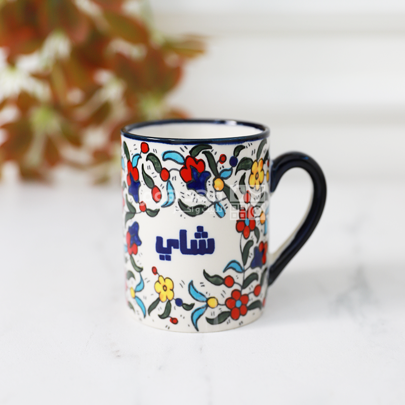 ماغ شاي 9 سم خزف ازرق و احمر B060-2-B1