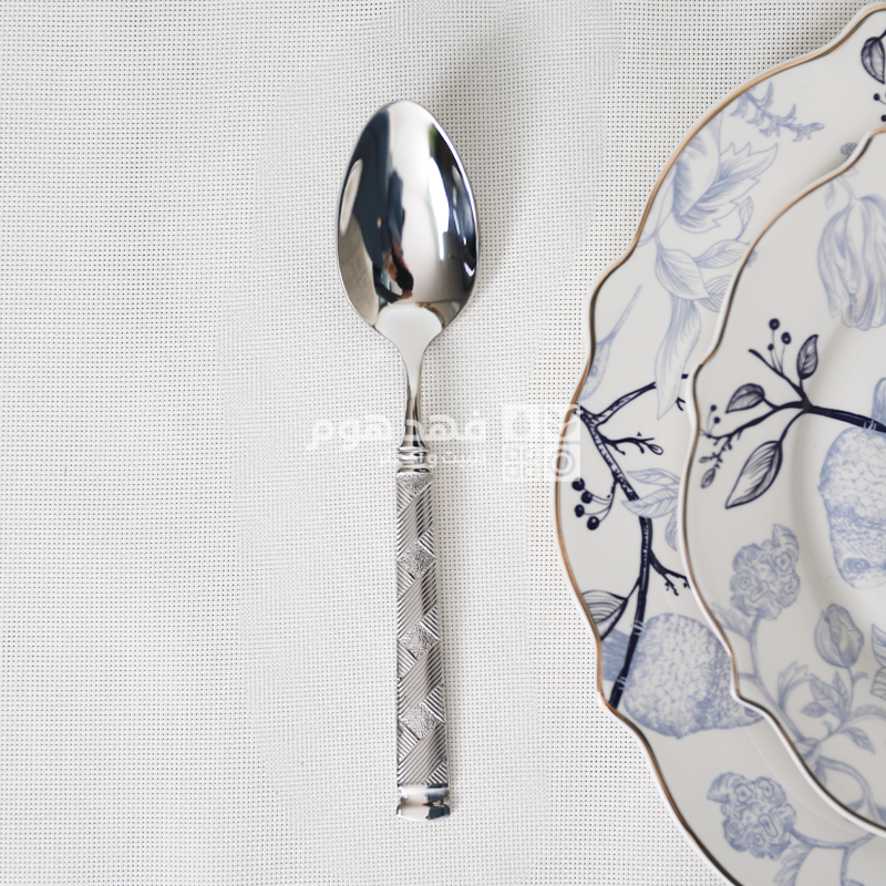 طقم معالق/6 كبير فضي منقش معينات D2/22