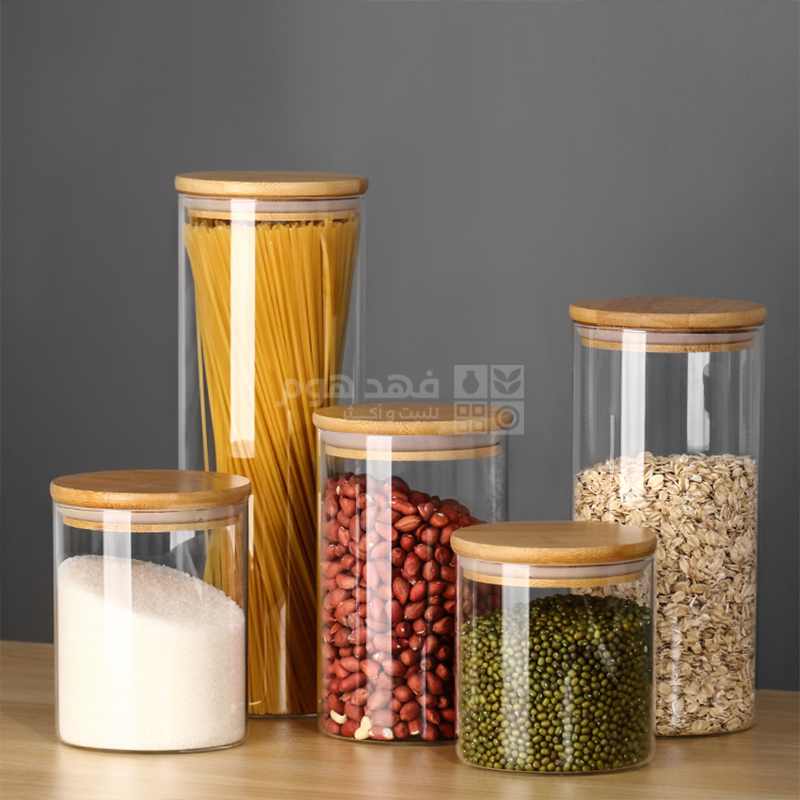 طقم/5 مراتبين بقوليات زجاج غطاء خشب بامبو 83104