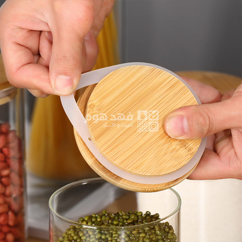 طقم/5 مراتبين بقوليات زجاج غطاء خشب بامبو 83104