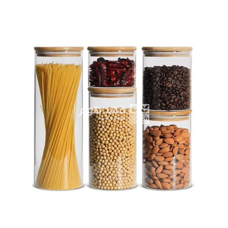 طقم/5 مراتبين بقوليات زجاج غطاء خشب بامبو 83104